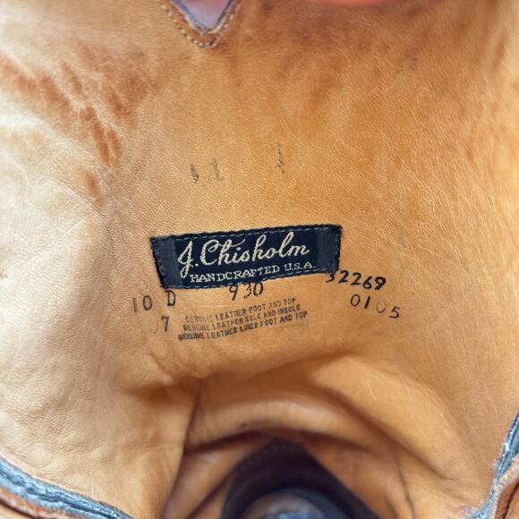 Vintage 80s J. Chisholm Ostrich Leather Cowboy Boots Men 10 D Western Distressed main image 8